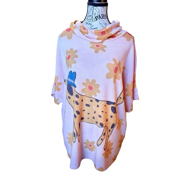 INOAH Dog in Hat Floral Poncho Top Size S - Picture 3 of 10